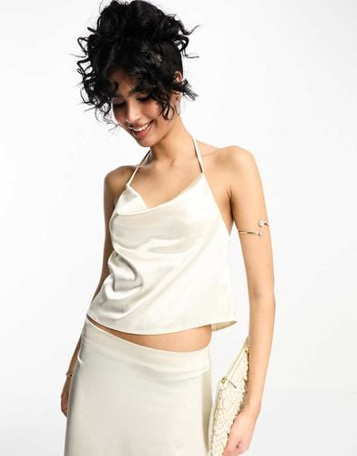 Bridal - Top allacciato al collo con spalline sottili in raso crema in coordinato - Vila - Modalova