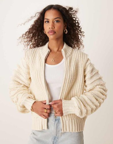 Cardigan premium color crema con zip e maniche testurizzate - Vila - Modalova