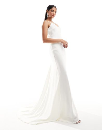 YAS - Vestito da sposa lungo con spalline sottili e strascico in raso - Y.A.S - Modalova