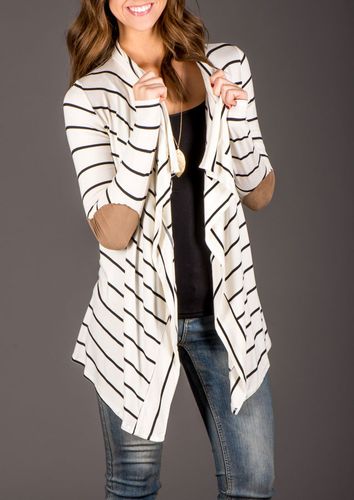 Long Sleeve Spliced Striped Cardigan - unsigned - Modalova