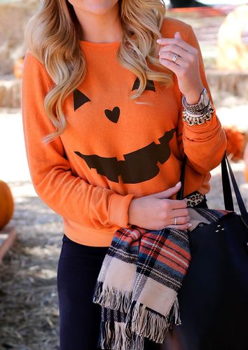 Halloween Pumpkin Printed Casual Sweatshirt - unsigned - Modalova