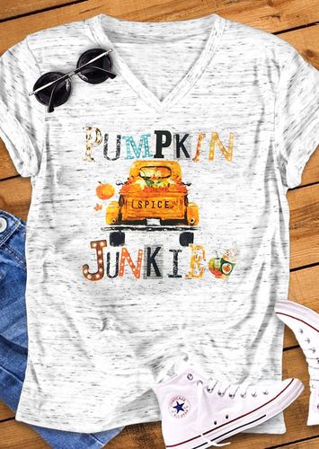 Pumpkin Spice Junkie V-Neck Casual T-Shirt Tee - unsigned - Modalova
