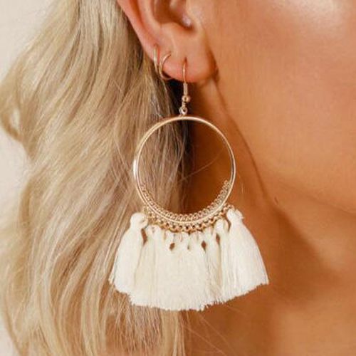 Ring Tassel Earrings - White - unsigned - Modalova