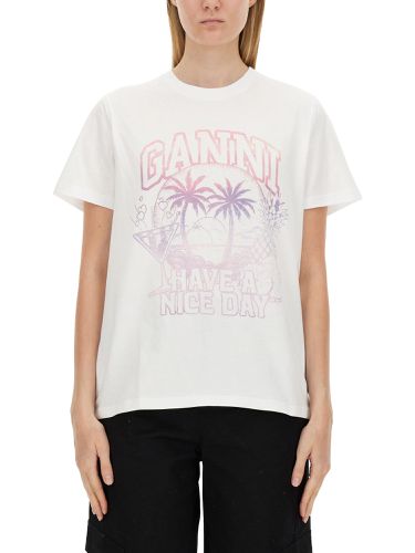 Ganni logo print t-shirt - ganni - Modalova