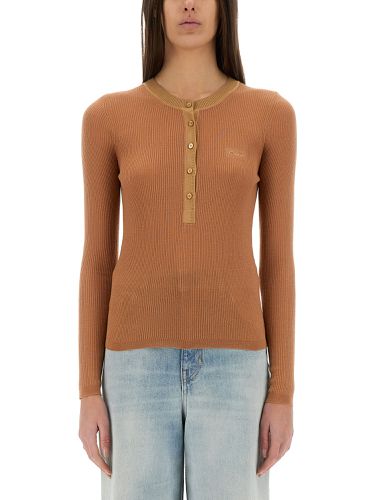 Merino wool fine knit "henley" shirt - chloe' - Modalova