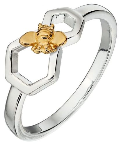 R3673 Silver Gold Plated Bee Honeycomb Ring Jewellery - Elements Silver - Modalova