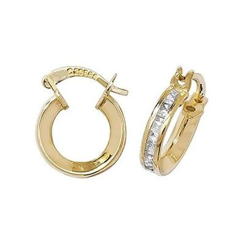 ER086 9k Yellow Gold Cubic Zirconia Set Hoop Jewellery - James Moore TH - Modalova