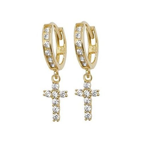 ER1124 9k Yellow Gold Drop Cross Cubic Jewellery - James Moore TH - Modalova