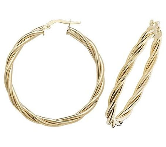 ER1006-30 9k Yellow Gold Hoop Twist Earrings Jewellery - James Moore TH - Modalova