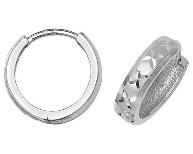 ER013W 9k White Gold Diamond Cut Hinged Hoop Jewellery - James Moore TH - Modalova