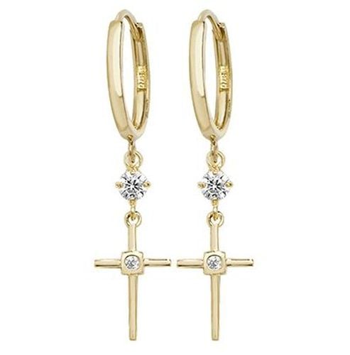 ER1125 9k Yellow Gold Drop Cross Cubic Jewellery - James Moore TH - Modalova