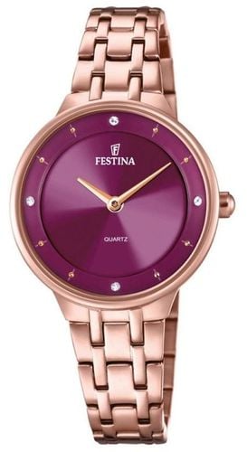 F20602/2 Ladies Rose-pltd. W/CZ Set & Steel Watch - Festina - Modalova