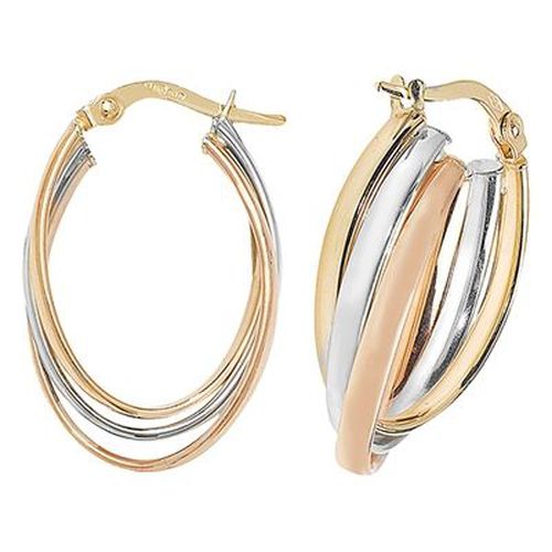 ER1002 9k Tri Colour Gold Oval Hoop Earrings Jewellery - James Moore TH - Modalova