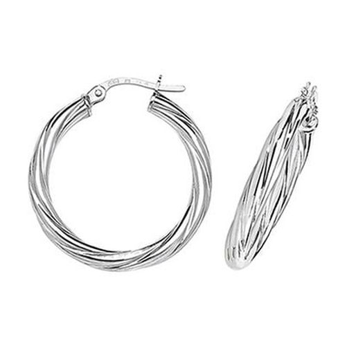 ER355W 9k White Gold Twist Hoop Earrings 20 Jewellery - James Moore TH - Modalova