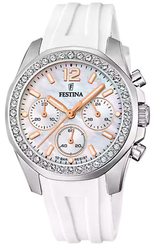 F20610/1 Ladies Steel Chrono W/CZ Set & Rubber Watch - Festina - Modalova