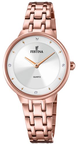 F20602/1 Ladies Rose-pltd. W/CZ Set & Steel Watch - Festina - Modalova