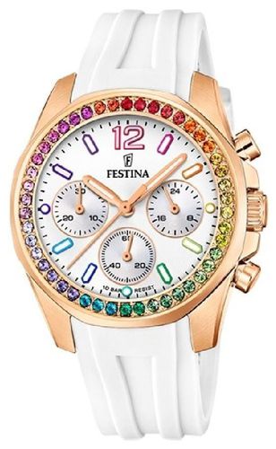 F20611/2 Ladies Rose-plt.Steel Chrono W/Rubber Watch - Festina - Modalova