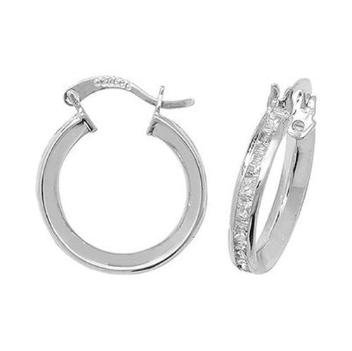 ER087W 9k White Gold Cubic Zirconia Set Hoop Jewellery - James Moore TH - Modalova