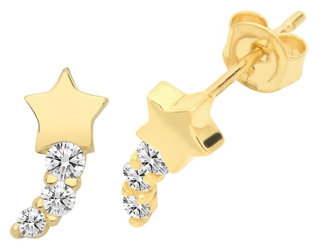 ES1600 9ct Gold 3 Cz Shooting Star Stud Jewellery - James Moore TH - Modalova