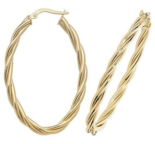 ER1006-V5 9k Yellow Gold Oval Hoop Twist Jewellery - James Moore TH - Modalova