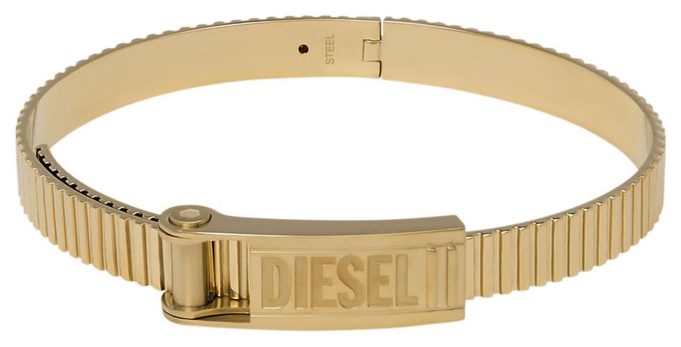 DX1357710 FONT STEEL Men's Gold-Toned Hinged Bangle Jewellery - Diesel - Modalova