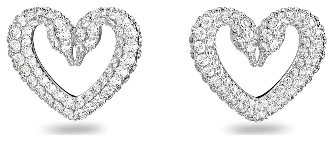 Ladies UNA Swan Neck Heart Earrings Jewellery - Swarovski - Modalova