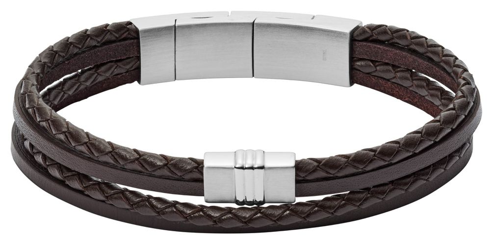 JF02934040 Men's Brown Leather and Stainless Steel Jewellery - Fossil - Modalova