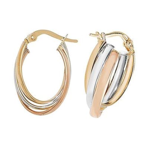 ER1001 9k Tri Colour Gold Oval Hoop Earrings Jewellery - James Moore TH - Modalova