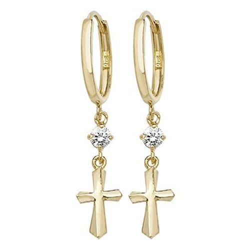 ER1126 9k Yellow Gold Drop Cross Cubic Jewellery - James Moore TH - Modalova