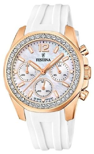 F20611/1 Ladies Rose-plt.Steel Chrono W/Rubber Watch - Festina - Modalova