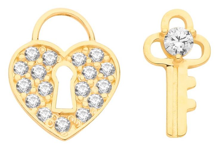 ES686 9ct Gold Cz Heart And Key Mix Match Jewellery - James Moore TH - Modalova