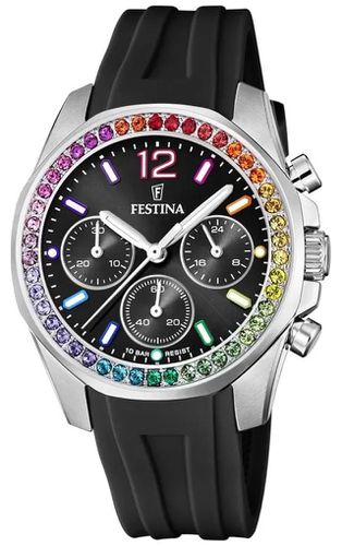 F20610/3 Ladies Steel Chrono W/CZ Set & Rubber Watch - Festina - Modalova