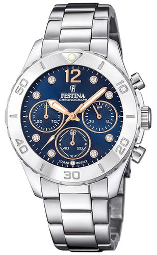 F20603/3 Ladies Chrono With CZ Sets & Steel Watch - Festina - Modalova