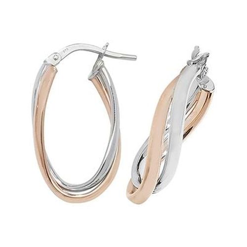 ER1009R 9k Rose and White Gold Oval Hoop Jewellery - James Moore TH - Modalova