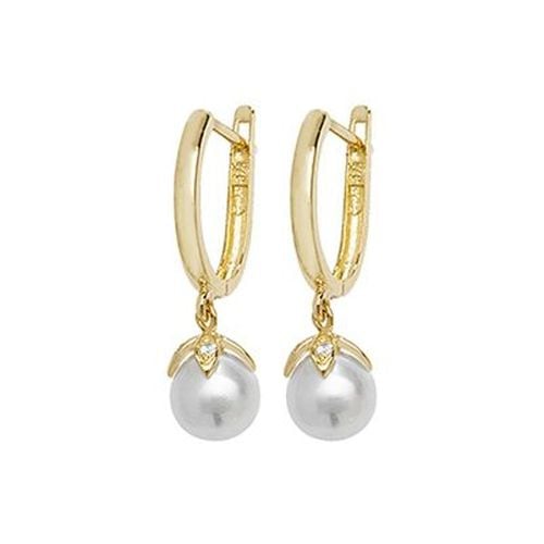 ER1134 9k Yellow Gold Drop Pearl Cubic Jewellery - James Moore TH - Modalova