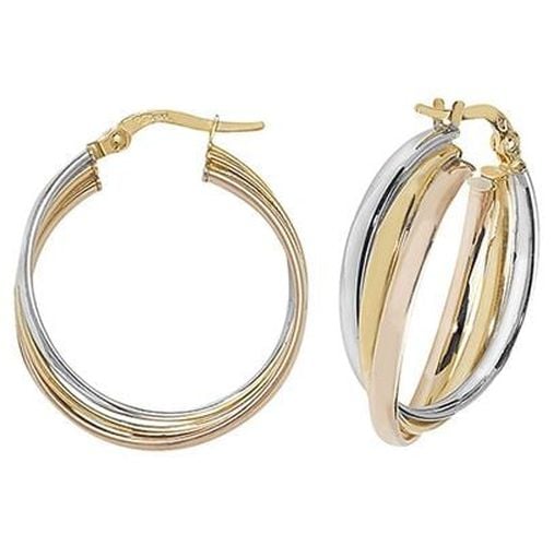 ER1000-20 9k Tri Colour Gold Hoop Earrings 20 Jewellery - James Moore TH - Modalova