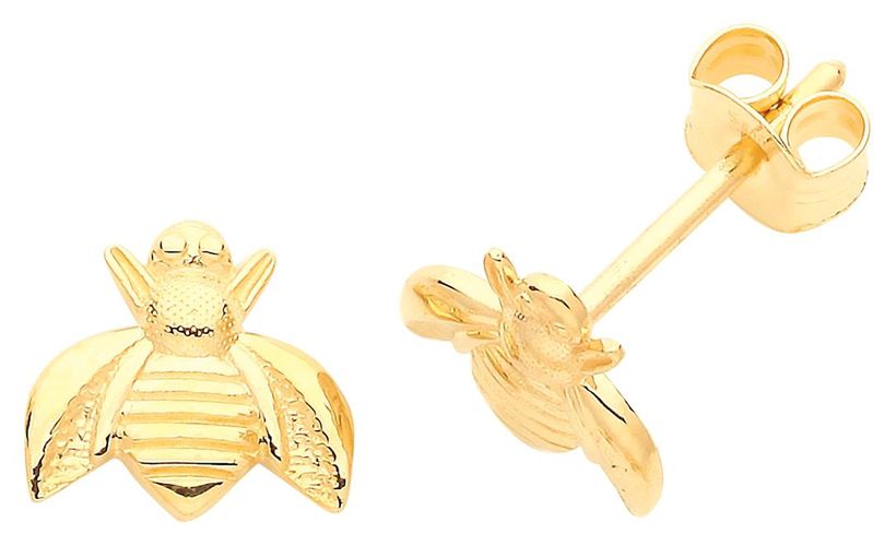 ES665 9ct Gold Small Detail Bee Stud Earrings Jewellery - James Moore TH - Modalova