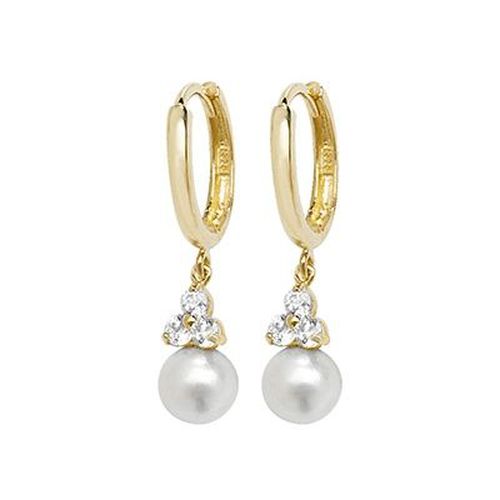 ER1133 9k Yellow Gold Drop Pearl Cubic Jewellery - James Moore TH - Modalova