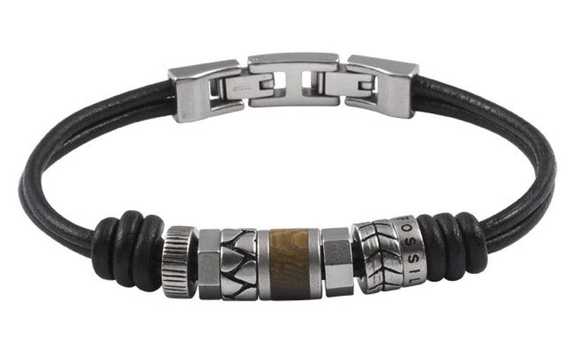 JF84196040 Men's Leather Stainless Steel Beaded Jewellery - Fossil - Modalova