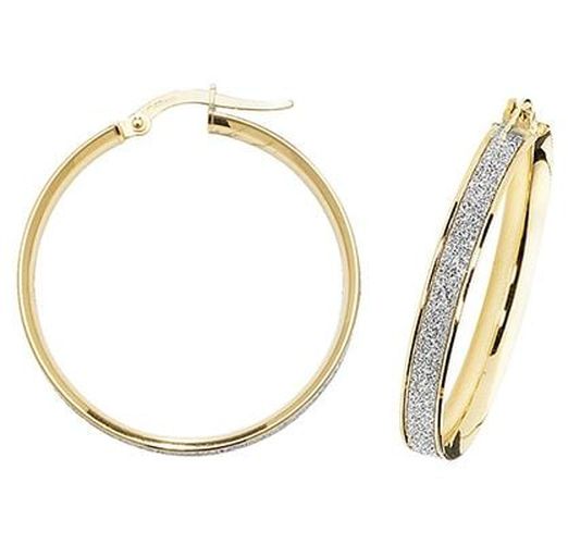 ER1023-25 9k Yellow Gold Diamond Cut Hoop Jewellery - James Moore TH - Modalova