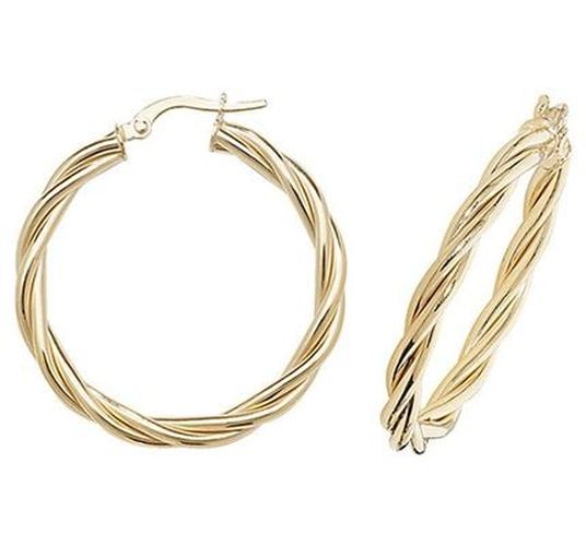 ER1006-25 9k Yellow Gold Hoop Twist Earrings Jewellery - James Moore TH - Modalova