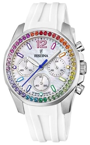 F20610/2 Ladies Steel Chrono W/CZ Set & Rubber Watch - Festina - Modalova