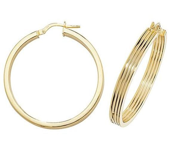 ER1017-30 9k Yellow Gold Hinged Ridge Hoop Jewellery - James Moore TH - Modalova