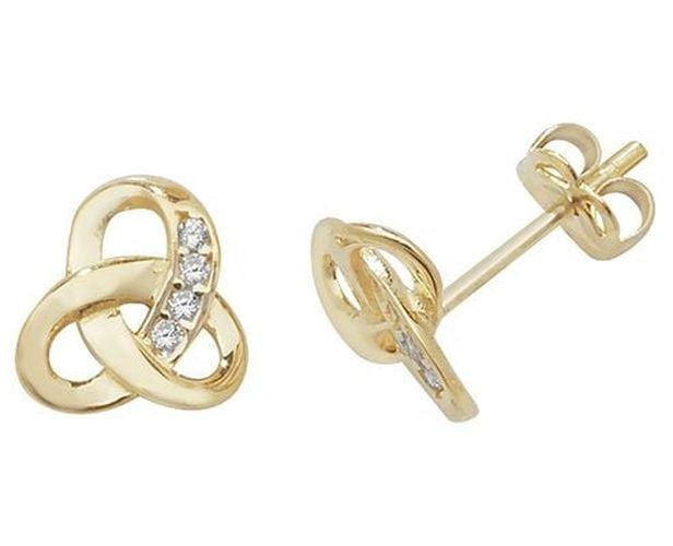 Es439 9k Yellow Gold Cubic Zirconia Knot Stud Jewellery - James Moore TH - Modalova