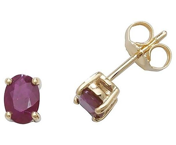 ED242R 9k Yellow Gold Oval Ruby Stud Earrings Jewellery - James Moore TH - Modalova