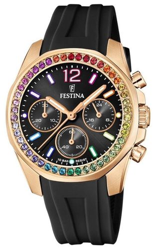 F20611/3 Ladies Rose-plt.Steel Chrono W/Rubber Watch - Festina - Modalova