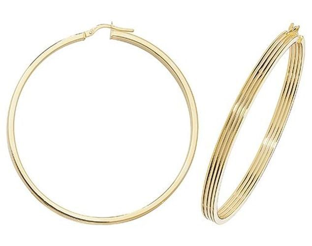 ER1017-50 9k Yellow Gold Hinged Ridge Hoop Jewellery - James Moore TH - Modalova