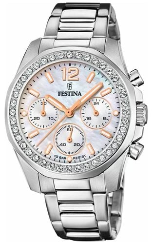 F20606/1 Ladies Chrono W/CZ Sets & Steel Watch - Festina - Modalova