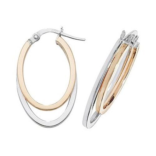 ER1013R 9k Rose and White Gold Oval Hoop Jewellery - James Moore TH - Modalova