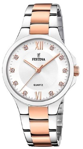 F20612/1 Ladies Rose-pltd. W/CZ Set & Steel Watch - Festina - Modalova